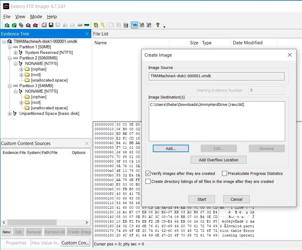 FTK Imager in Action of Capturing Jimmy’s Device State
